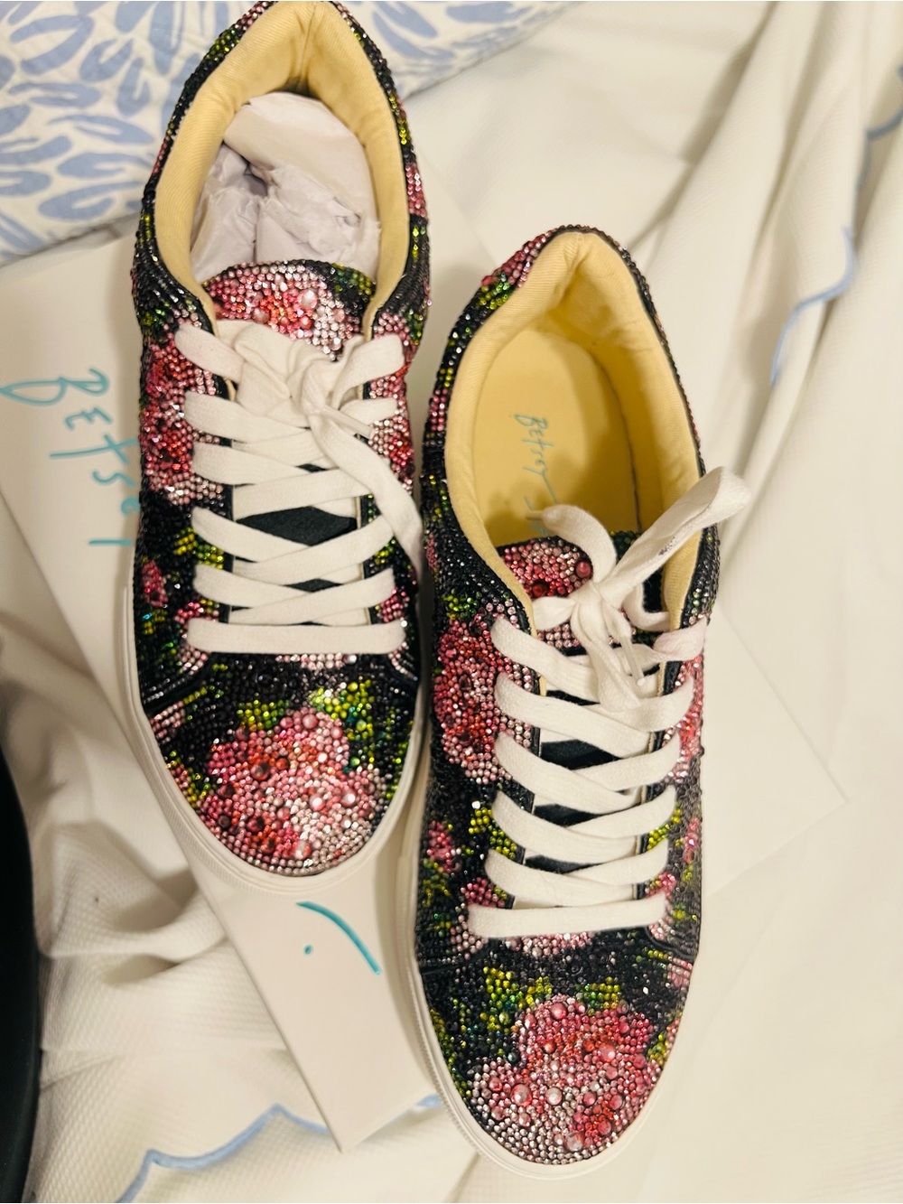 Betsey Johnson SB SINDEY Black Floral Crystal Platform Sneakers - Picture 7 of 13